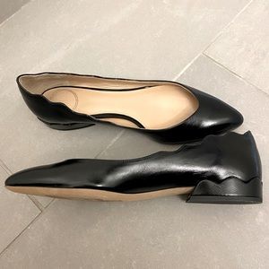 Chloe Laurena Scalloped Flat 38 Black Leather